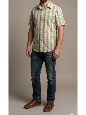 Vintage 70s Mens Geometric Short Sleeve Button Down Shirt